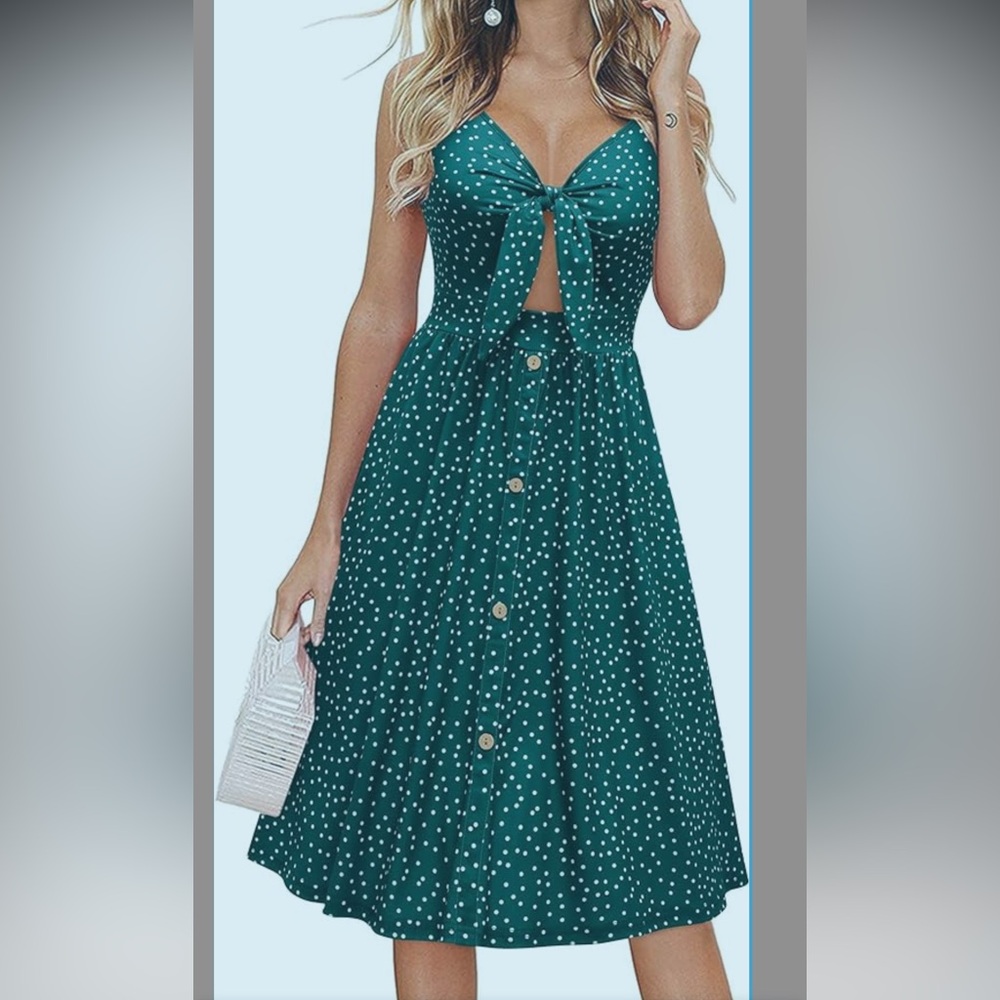 Elegant Teal Polka Dot Midi Dress